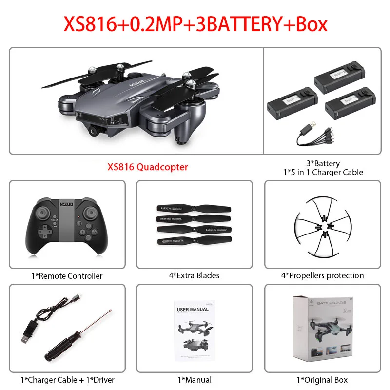 XS816 Радиоуправляемый Дрон оптический поток 4K Дрон с двойной камерой Wifi FPV Дрон управление жестом вертолет Квадрокоптер для детей - Цвет: XS816 1080P 3B Box