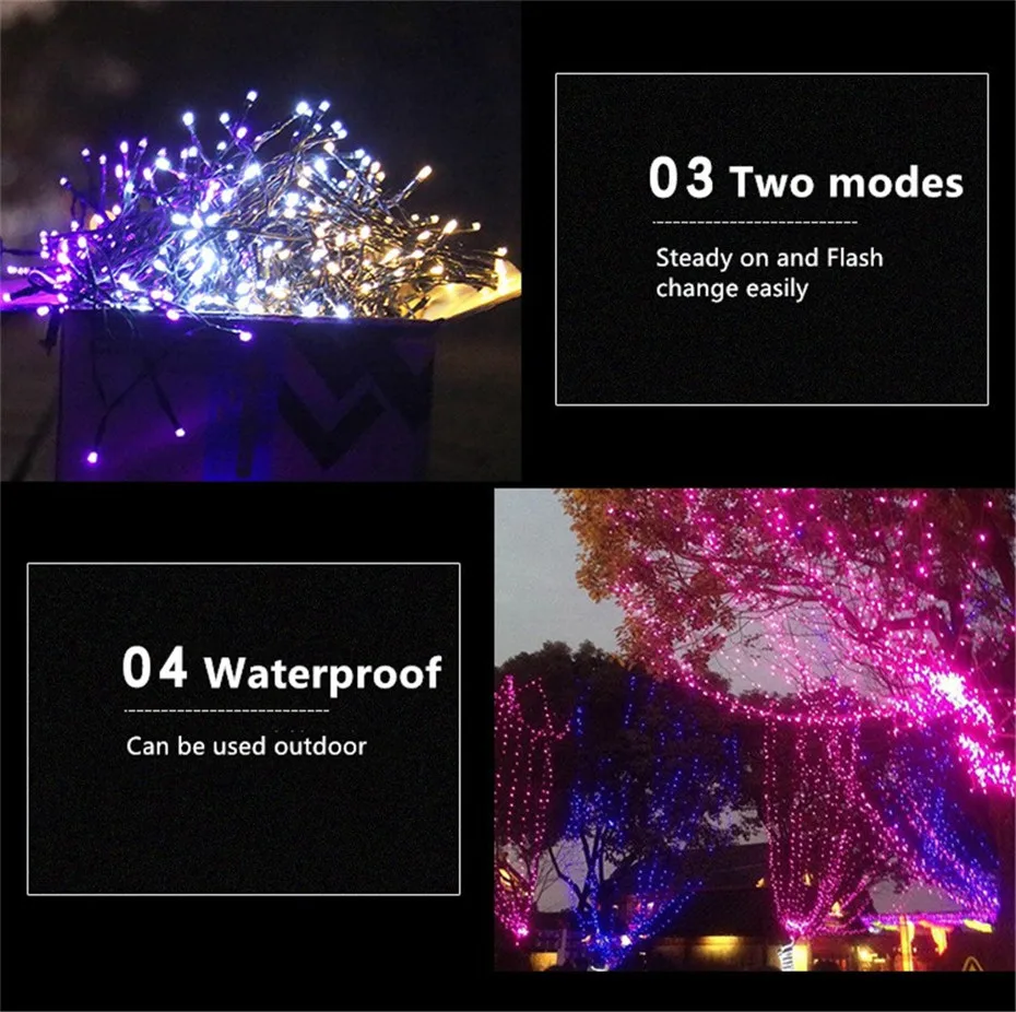 Solar powered string lights outdoor use waterproof decor lights for garden tree