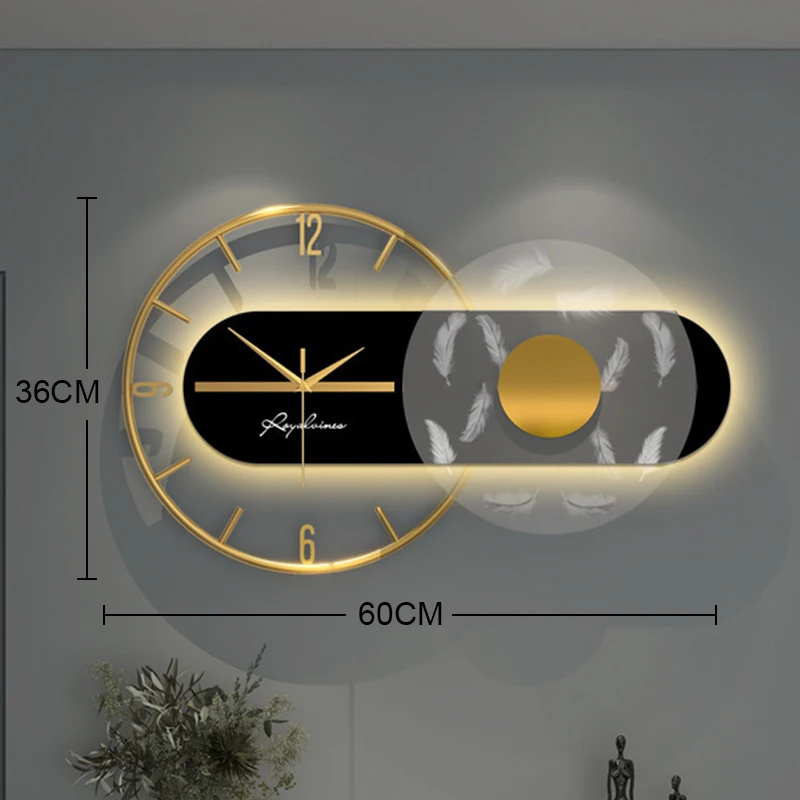 Metal Wall Clock,  Restaurant Mute, Acrylic Light, Luminous Wall Clock B-With light  