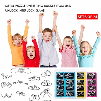 

Metal Puzzle Untie Ring Buckle Iron Link Unlock Interlock Game Sets of 24