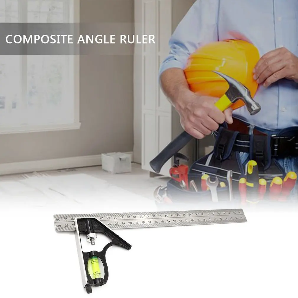 Angle Measuring Tool 300Mm Adjustable Combination Square Angle Ruler 45 / 90 Degree with Bubble Level