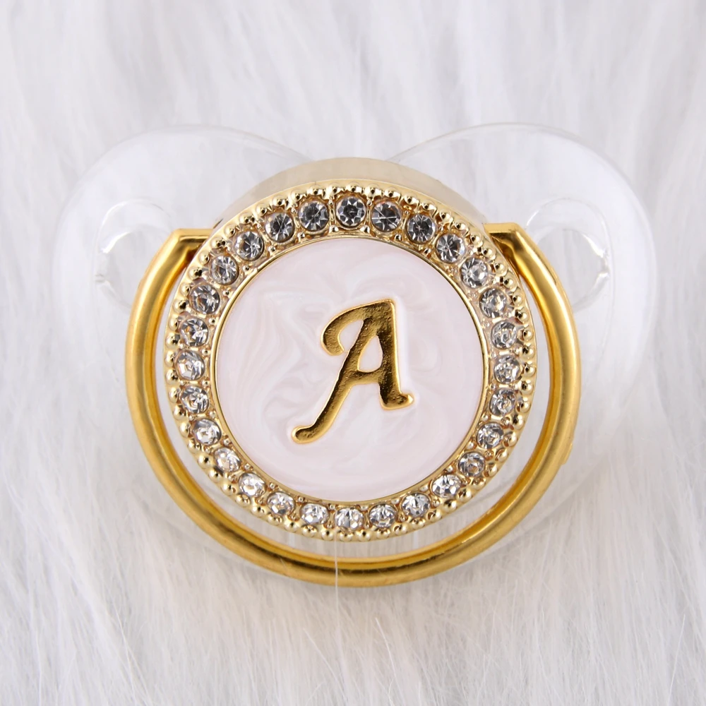 

26 Initial Letters Transparent Handmade Luxury Bling Pacifier Newborn Kids Baby Orthodontic Dummy Teat Nipple Soother