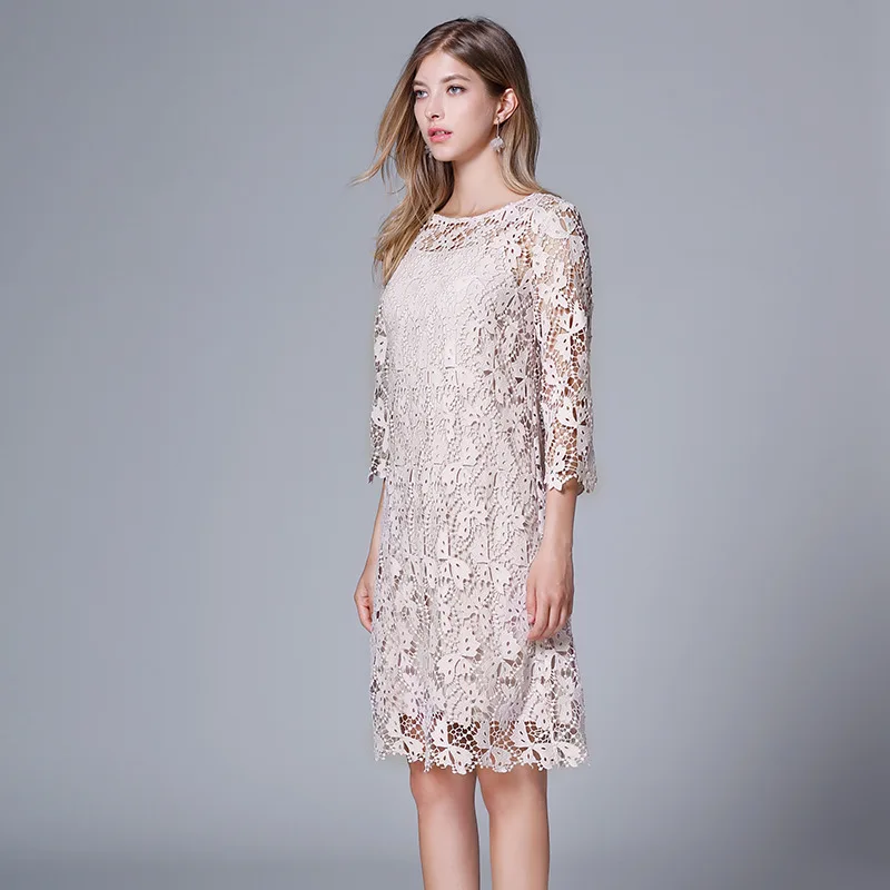 

Hot Selling 2019 WOMEN'S Dress Brand Dress Crew Neck Hollow out Lace Set sentyo A- line Skirt 200