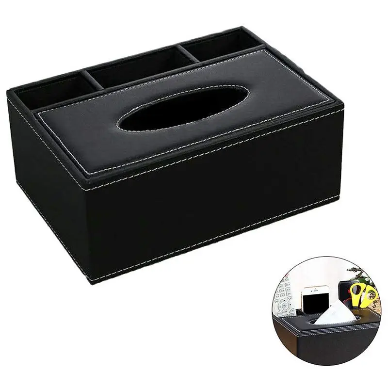 ELEG-Leather Tissue Box пульт дистанционного управления держатель многофункциональный Настольный Органайзер карандаш ножничный контейнер(черный