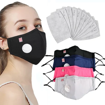 

11pcs Mask Fashion Reusable Black Mouth Face Mask Anti Dust PM2.5 Filter Activated Carbon Filter Fabric Mask Cover Washable