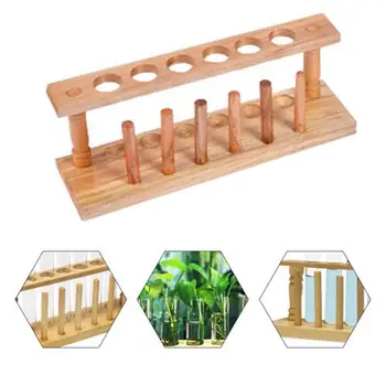 

1Pc Wooden Lab Test Tube Storage Holder Bracket Rack 6 Holes With Stand Sticks