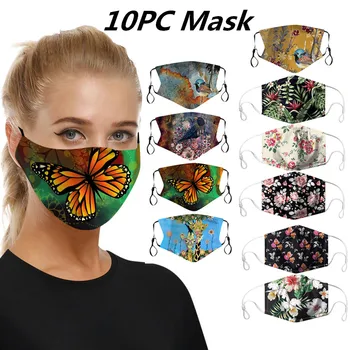 

10pc Breathable Face Mask Mouth Caps Protective Ear Hook Mouth Mask Outdoor Face Shield Flower butterfly Reuseable mascarillas