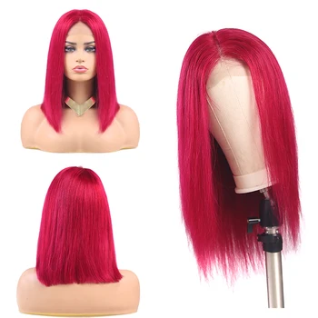 

Short Bob Straight Lace Front Wigs 99J Burgundy Brazilian Remy Human Hair Lace Frontal Wigs 13x4 Pre-Colored Lace Wigs EUPHORIA