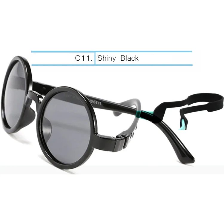 IVSTA/детские солнцезащитные очки, круглые очки, поляризационные, для детей, для девочек и мальчиков, для малышей, с ремешком, Резиновая, без винта, TR90, силиконовая, съемная петля - Цвет линз: C11 Shiny Black