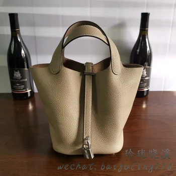 

Basket Genuine Leather Woman Package Litchi Grain Cowhide Handbag Menu Blue You Bucket Trumpet Bolsos Mujer luxury bags