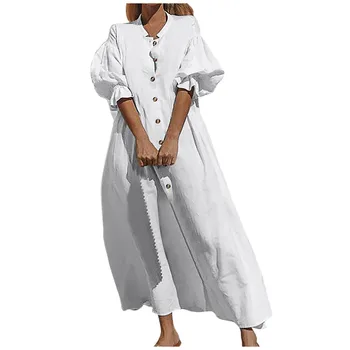

Women's Sexy Dress New Plus Size Lantern Half Sleeve Solid Cardigan Long Beach Dresses Spring Summer Fashion Casual Vestido # A