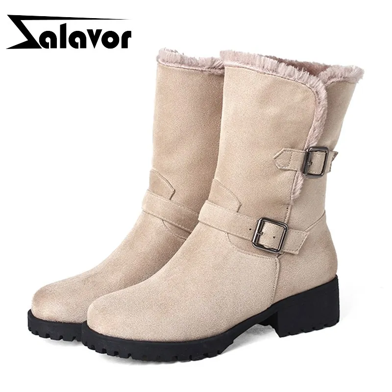 ZALAVOR/женские сапоги до середины икры Зимняя теплая обувь с пряжкой Женские зимние