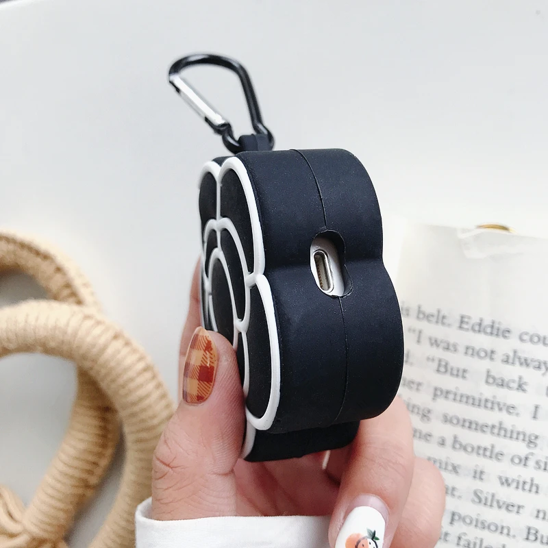 Силиконовый наушник 3D Camellia чехол для Apple Airpods 1 2 CC черный цветок камелии кольцо шнурок защитный чехол на зависание