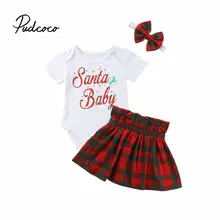 Рождественский костюм для маленьких девочек, хлопковый костюм из трех предметов с героями мультфильмов, боди+ юбка+ повязка на голову, одежда, костюм на Рождество