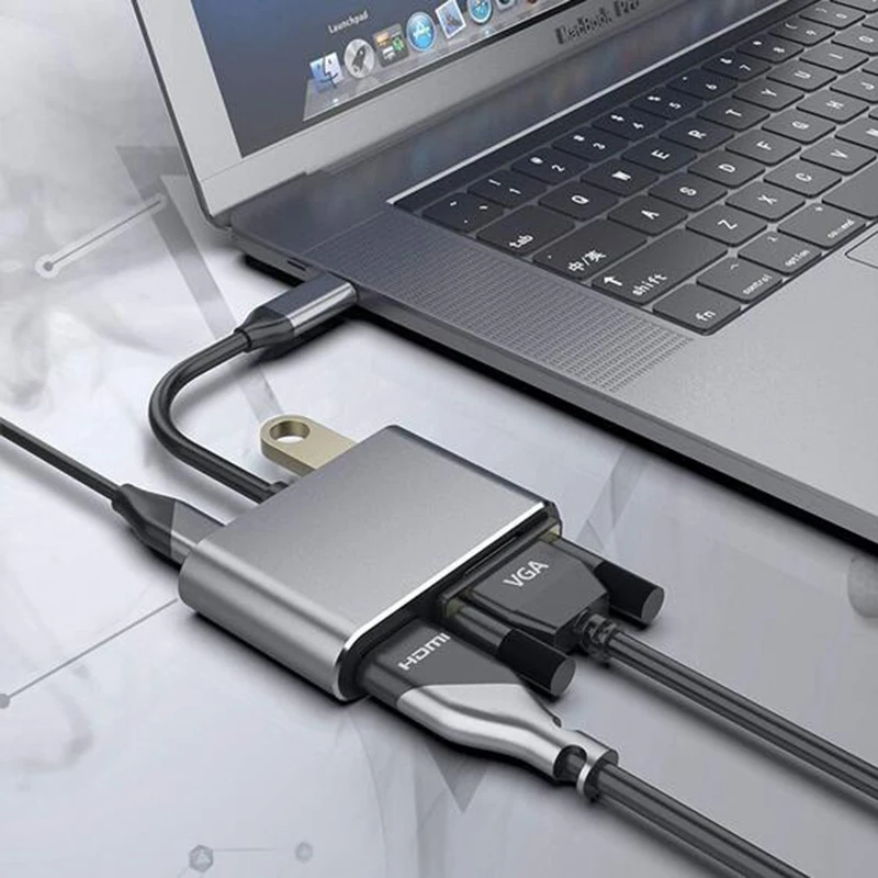 KuWFi type C к HDMI VGA 4 к 30 Гц кабель адаптер USB3.0 HDMI конвертер с QC 3,0 87 Вт PD Зарядка для xiaomi huawei ноутбук