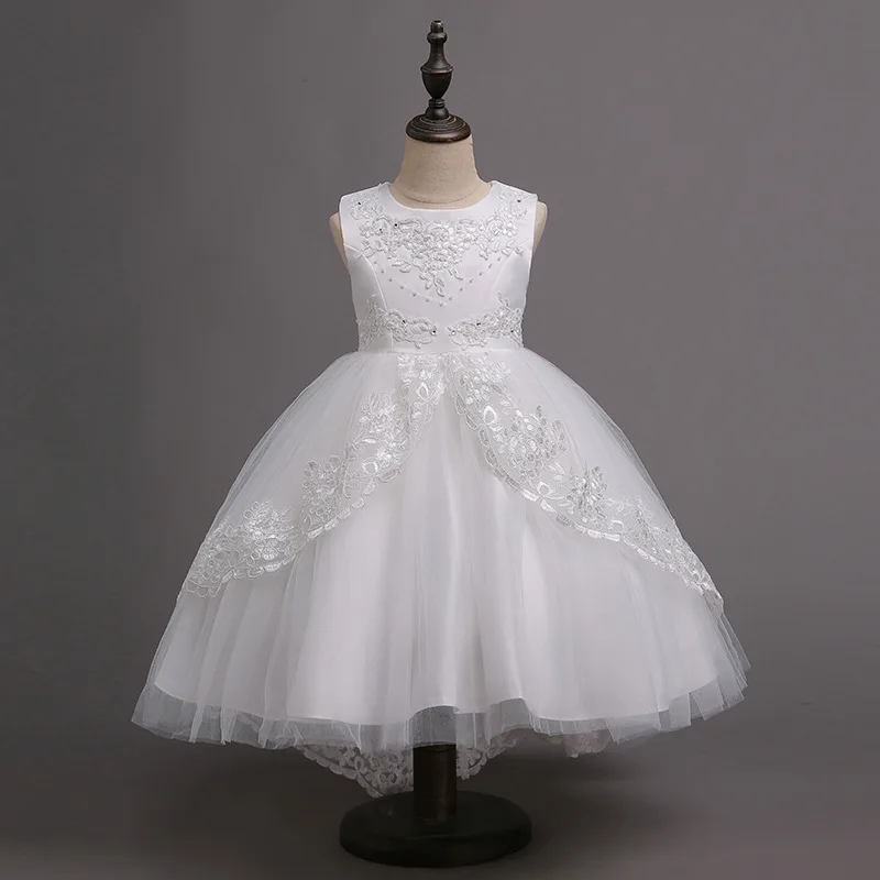 

High-grade Embroidery Flower Girls Dresses 2020 New Christmas Birthday Party Princess Dresses White Sleeveless Wedding Dress