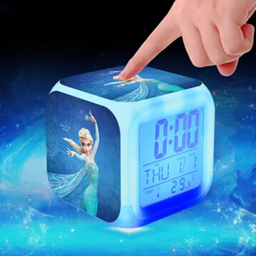 Лидер продаж Принцесса Эльза Анна Олаф Цифровой Детский будильник изменение цвета светодиодный часы с подсветкой мультфильм reloj despertador - Цвет: 15