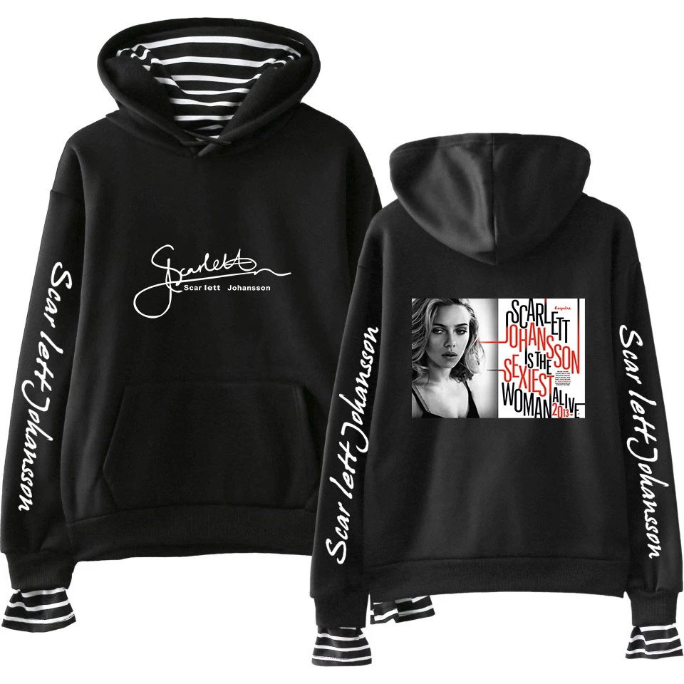 hoodies  Casual Fake two pieces Scarlett Johansson star printed sweatshirt Hoodie Jacket  Hoodie stranger things