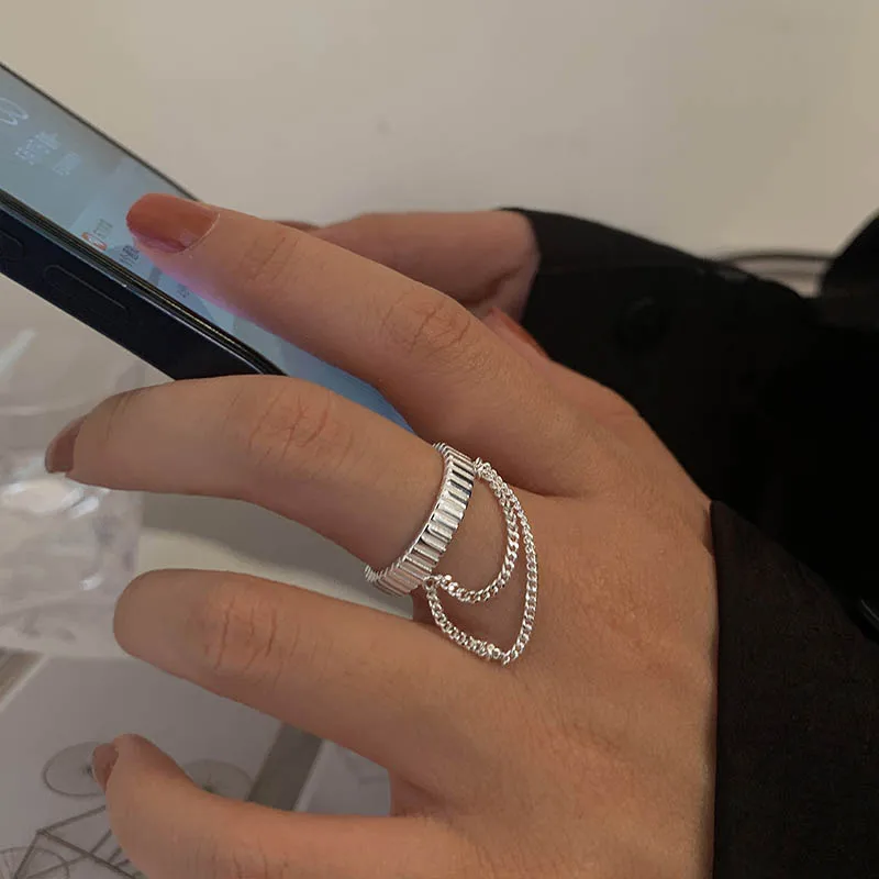 Silver Color Multi Layer Chain Rings Punk Vintage Fidget Ring For Men Women Hip Pop Rings Fashion Jewelry Birthday Gift Finger Ring Silver Ring Chain Ring Fidget Spinner Ring