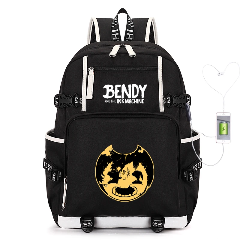 Bendy чернильная машинка рюкзак с usb-портом для мужчин и женщин холщовая школьная книга сумки рюкзак для ноутбука Mochila Feminina для мальчиков и девочек