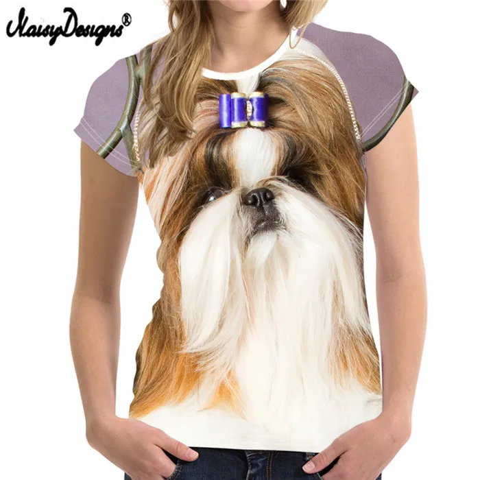 Женская футболка Топ Shih Tzu Dog с круглым вырезом, футболка, дышащая одежда ummer, Прямая поставка,, Col Roul Femme - Цвет: LMF1247BV