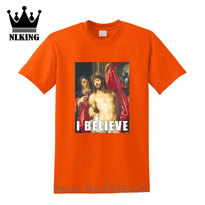 Футболки с надписью I Believe Jesus хлопковая Футболка cthulhu Мужская футболка принтом