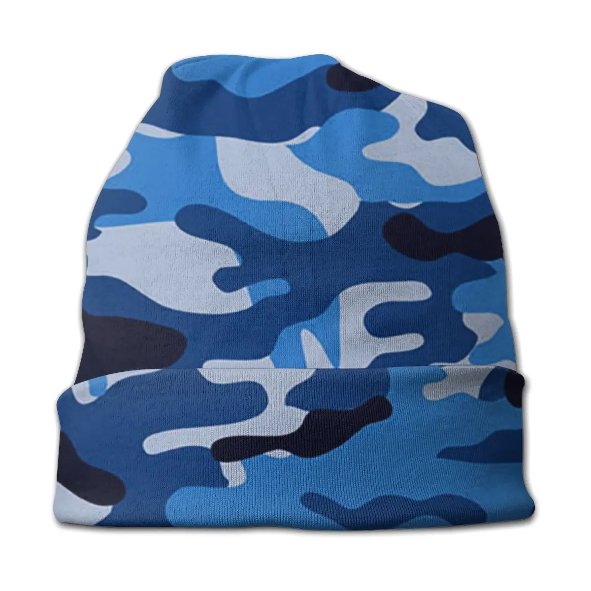Blue Camoblue Unisex Adult Casual Beanie Hat Outdoor Windproof Knit Ski Sleeve Skully Beanies Cap