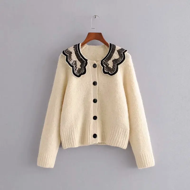 Повседневный кремово-белый женский свитер пальто 2019 Весна-Осень Новая мода