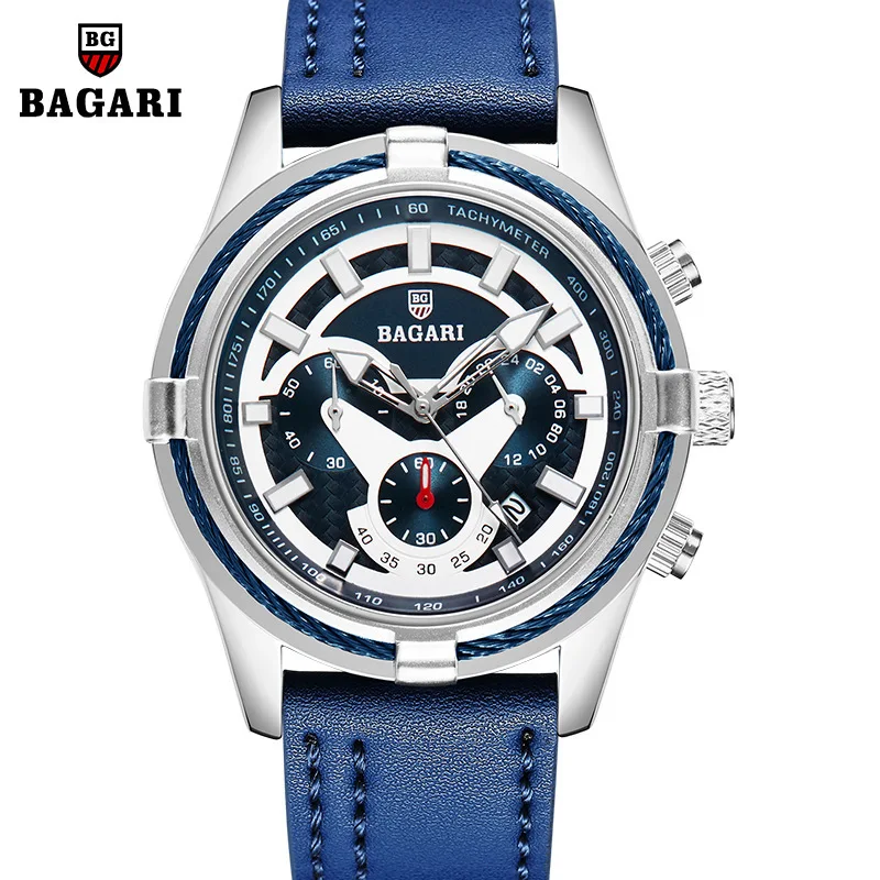 

Bagari Watch True Eye Six-pin Multi-functional MEN'S Watch Genuine Leather Waterproof Night Light Watch Watch