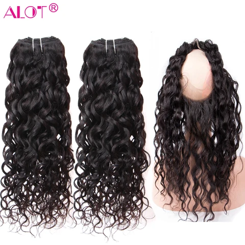 Onda de Água do Cabelo Frontal do Cabelo do Laço Frontal com o Cabelo Pacotes com 360 Muito Brasileiro Humano Tecelagem Remy 360 Fechamento Extensão Não