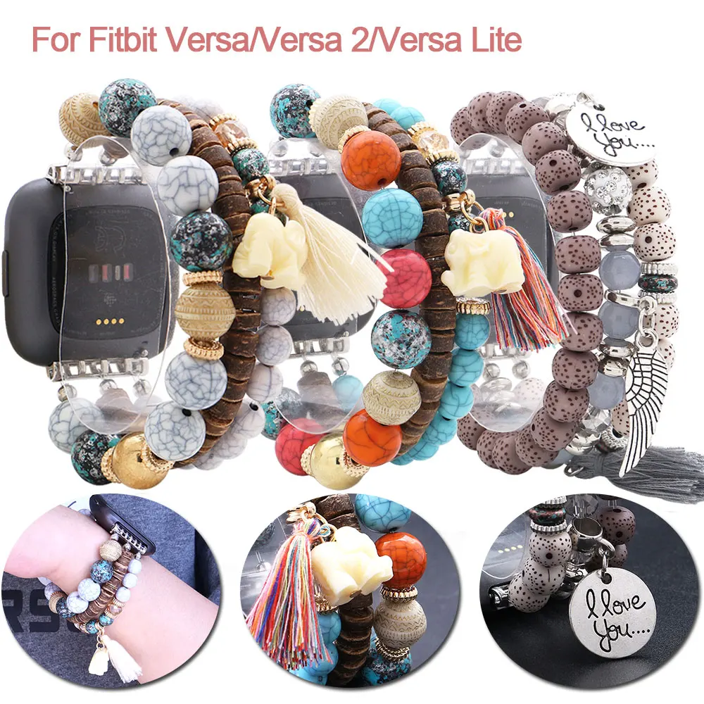 

Bohemian Tassle Elephant Natural Beads Watchbands For Fitbit Versa/Versa 2/Versa Lite Smart Watch Handmade Watch Strap Wristband