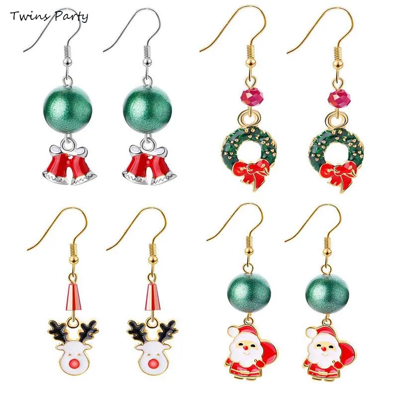 

Twins Christmas Earrings Santa Claus Snowman Deer Bell Christmas Tree Earring Christmas Gift Jewelry Christmas Fashion Earrings