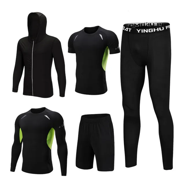 US $18.45 5PCS Set Men's Compression GYM Tights Sports Sportswear Suits Training Clothes Suits Workout Joggin