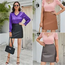 

Miflame Leather Skirt Stretch Stretch Skirt Ladies Leather Short Skirt New Mini Knee-length Skirt Tight Sexy Skirt Woman Skirts