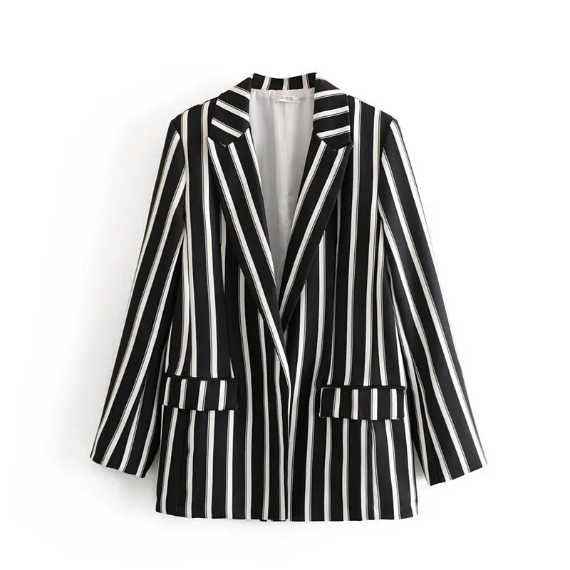 

Stripes Suit Coat Women's Western Style Black And White Stripe Mid-length Loose-Fit Slimming Casual Suit Jacket 016637