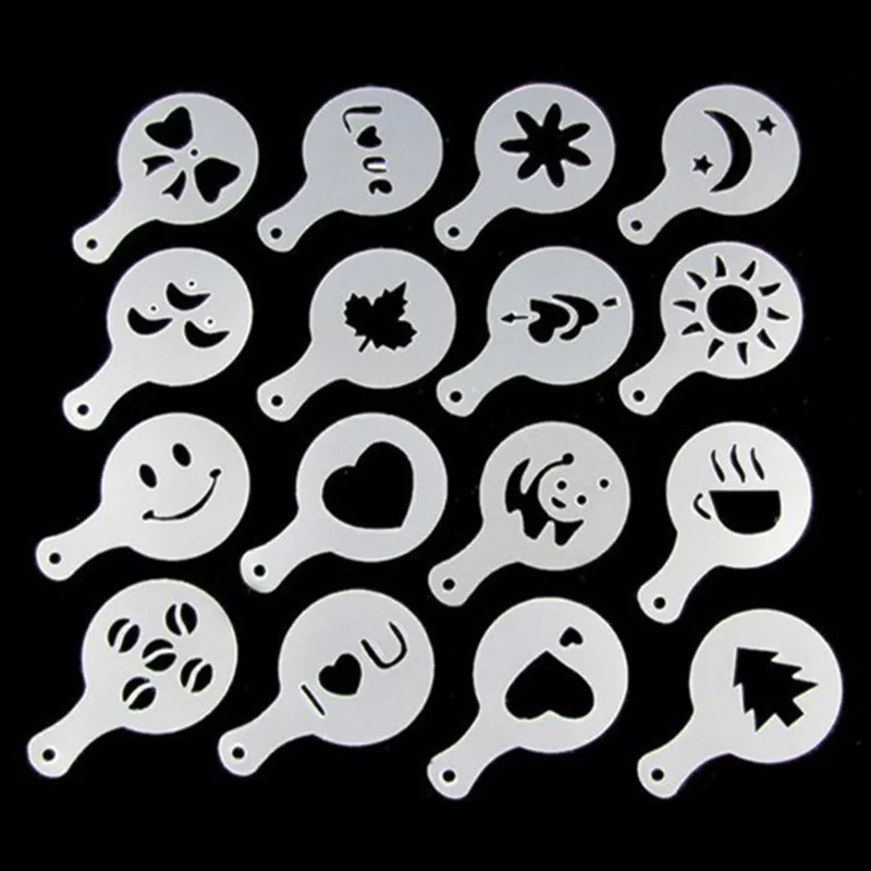 

16Pcs Creative Plastic Garland Mold Fancy Printing Model Coffee Foam Spray Template Decor Art Tool TUE88