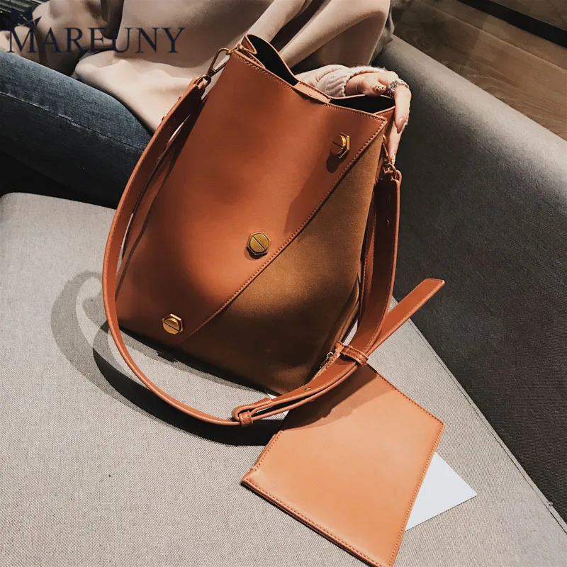 

New Hot Suede Women Bucket Bags Vintage Female Shoulder Bags Big Wide Strap Work Ladies Shopper Purse Crocodile Handbags 2019
