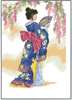 

Higher Cotton Chic Counted Cross Stitch Kit Geisha Japanese Woman Lady Girl with Fan Princess of Asia