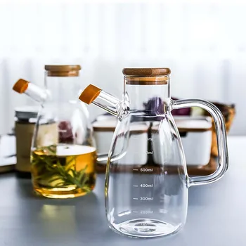 

Transparante Glazen Fles Olie met Handvat Schaal hittebestendig Lecythus Keuken Gereedschap Soja Azijn Saus Container