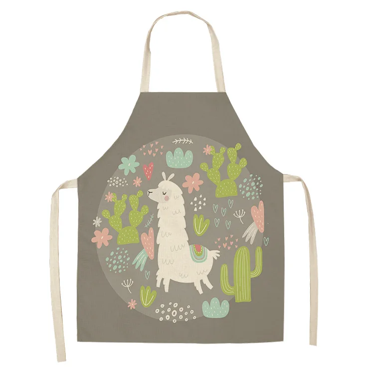 2 1pc Alpaca Print Apron for Cute Ladies Unisex Kitchen Apron Long Sleeveless Chef Baking Cooking Bib Aprons - Цвет: 2