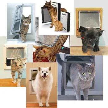 

4 Way Lockable Pet Door Dog Cat Door Security Flap Door ABS Plastic Gate Door S/M/L Animal Small Pet Gate Pet Supplies