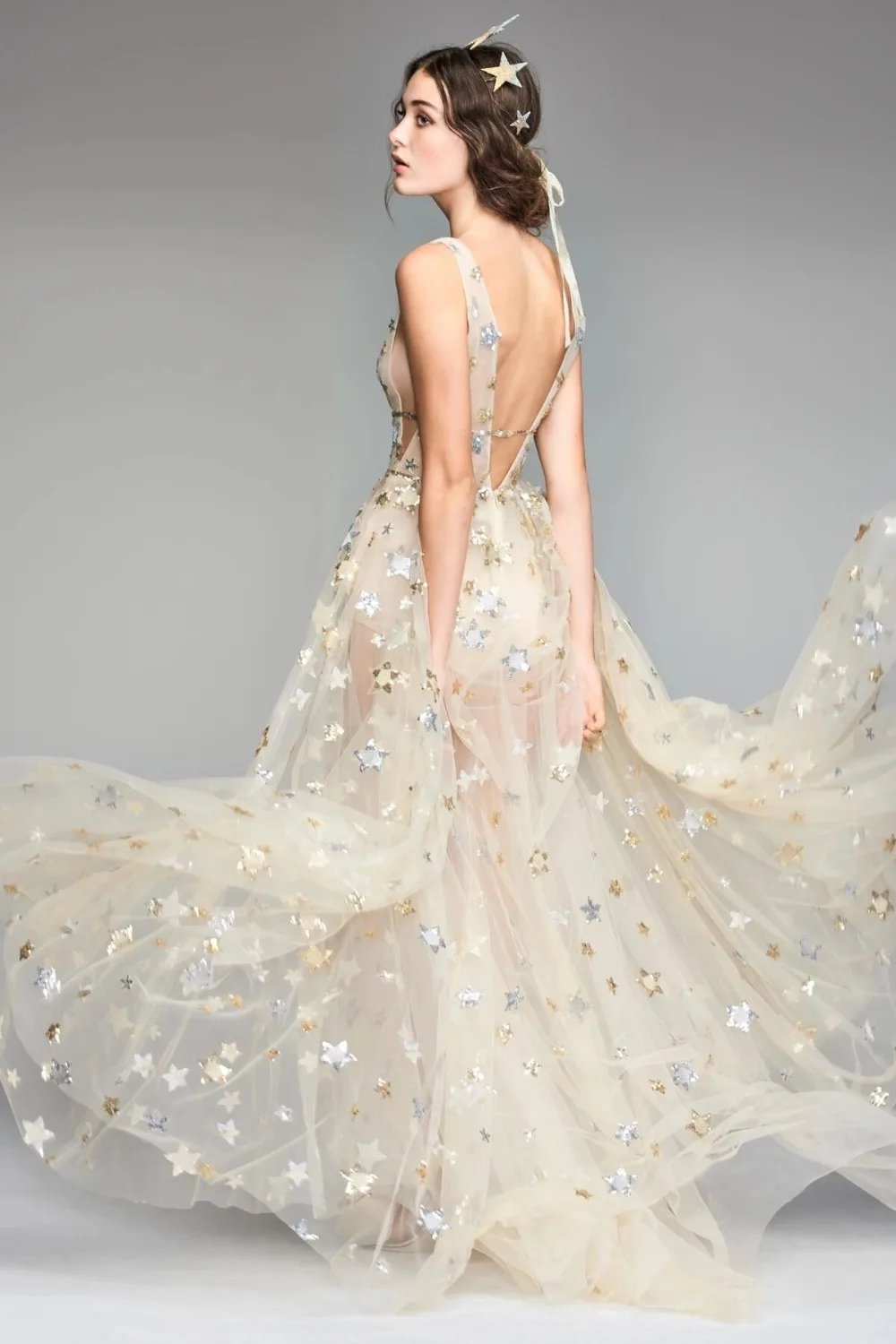 91 см* 130 см красивая блестящая Звезда вышивка сетка кружево Тюль Ткань для невесты платье вечернее платье костюм ткань