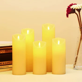 

5pcs Inclined Swing Electronic Candle Light LED Candle Light Simulation Paraffin Candle Night Light (Ivory White)