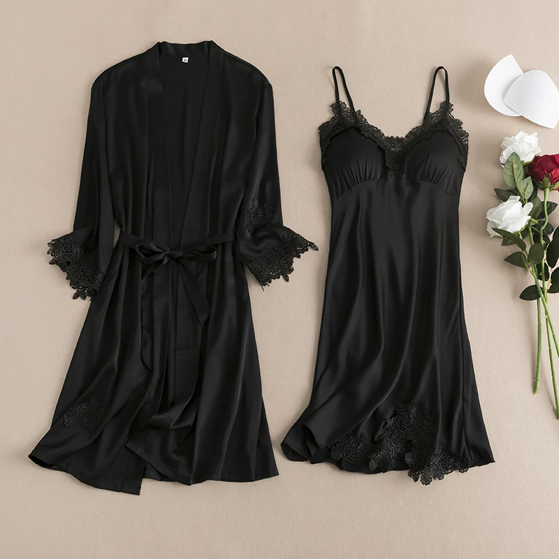 Розовый женский летний ночной халат сексуальный 2 шт ремень Топ Костюм пижамы