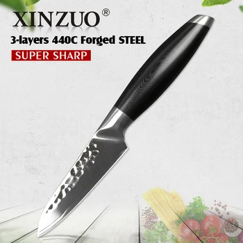 

XINZUO 3.5'' inch Paring Knife 3 layer 440C Clad Steel Kitchen Knives Stainless Utility Universal Knife Cutlery with G10 Handle