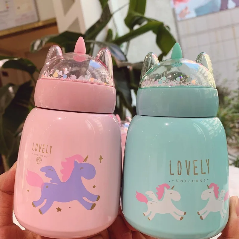 

300ml Korean Version Cute Ins Portable Creative Mini Unicorn Big Belly Sequins Student 304 Vacuum Stainless Steel Vacuum Flask