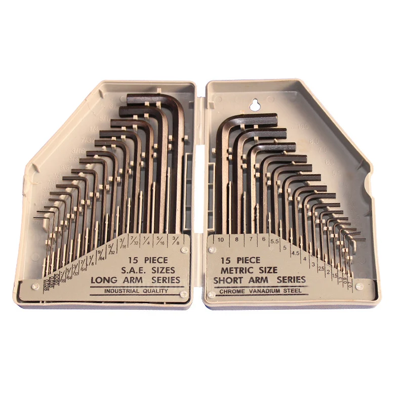 30pcs Universal Hexagon Wrench Set Hex Key SAE Inch Metric L-type Hexagonal Wrench Chrome Vanadium Tools For Home Car Bicycle