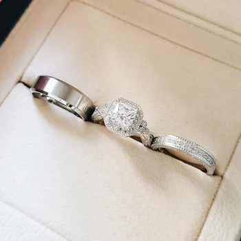 

Real 925 Sterling Silver Couple Wedding Ring Set for Bridal Women and men Finger Gift Africa Fashion Jewelry R5248S