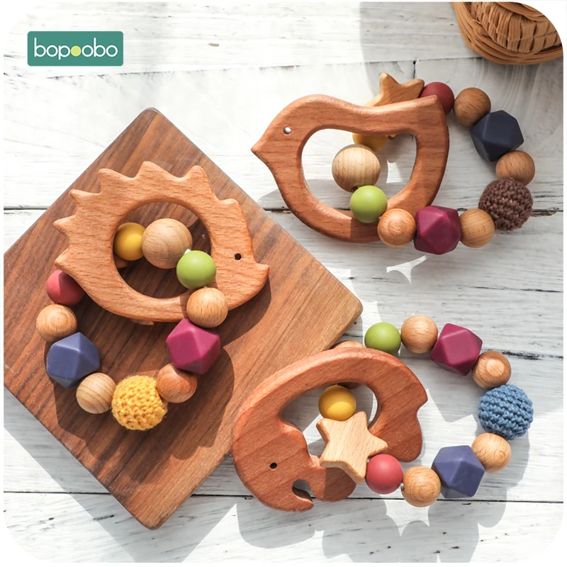 1pc Baby Teether Wooden Pram Clip Baby Mobile Pram Silicone Bead Pacifier Chain Chewable Silicone Rattle Play Gym Music Baby Toy