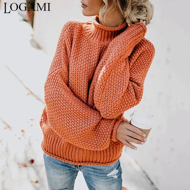 LOGAMI женские свитера и пуловеры длинный рукав вязаный Свободный пуловер Дамский осенний свитер модный